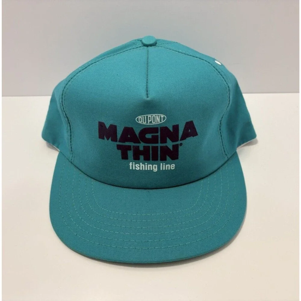 Vintage DuPont Magna Thin Fishing Line Snapback Trucker Hat Cap Teal Made USA